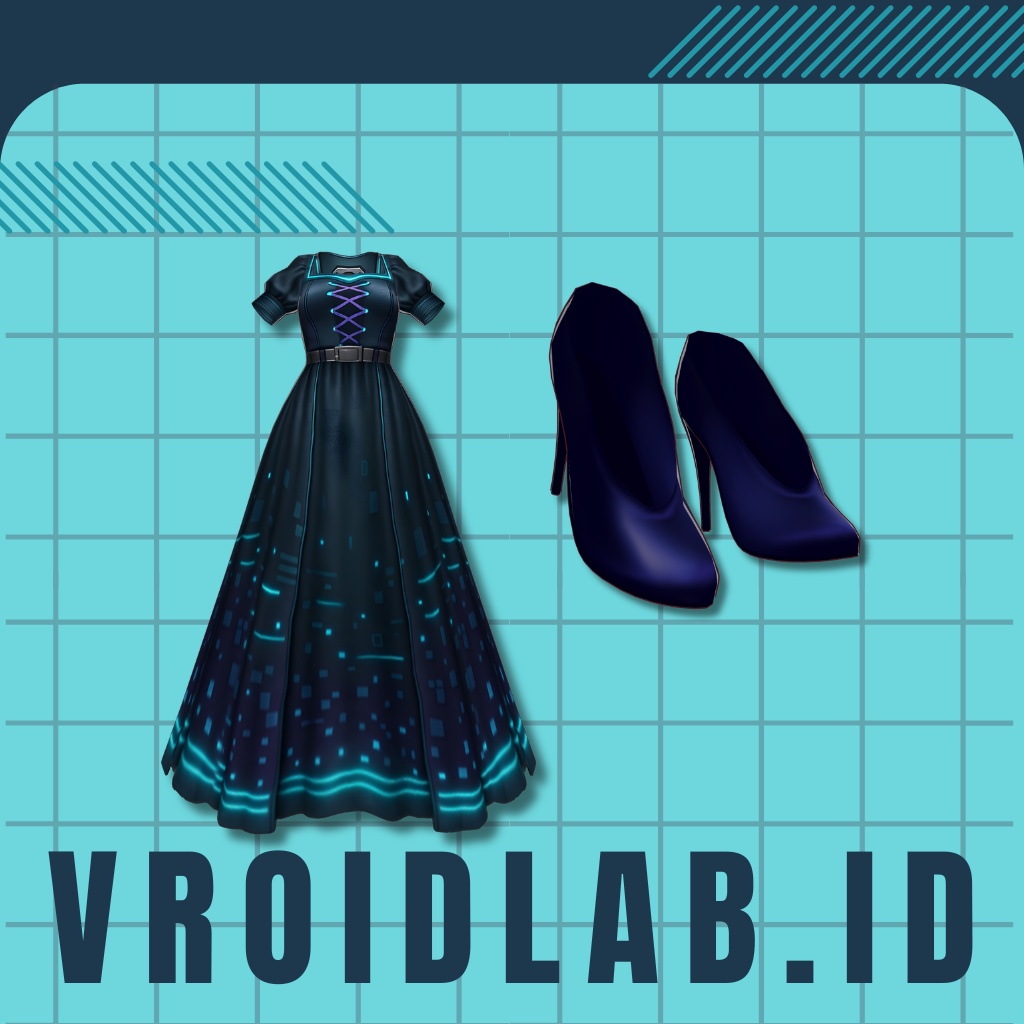Neon Noir Dress | VRoid Studio Outfit | Cyber Anime Style | Virtual Fashion
