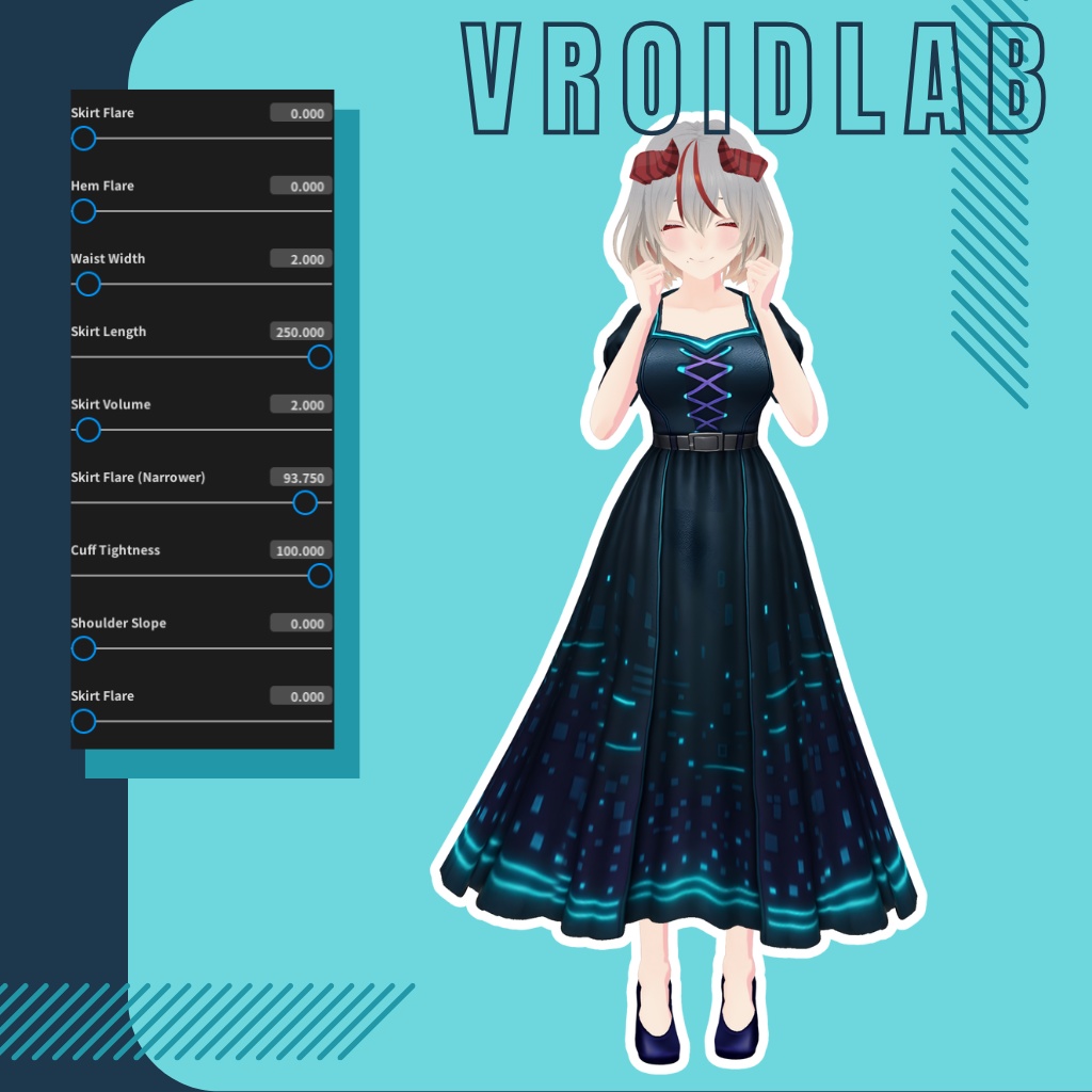Neon Noir Dress | VRoid Studio Outfit | Cyber Anime Style | Virtual Fashion