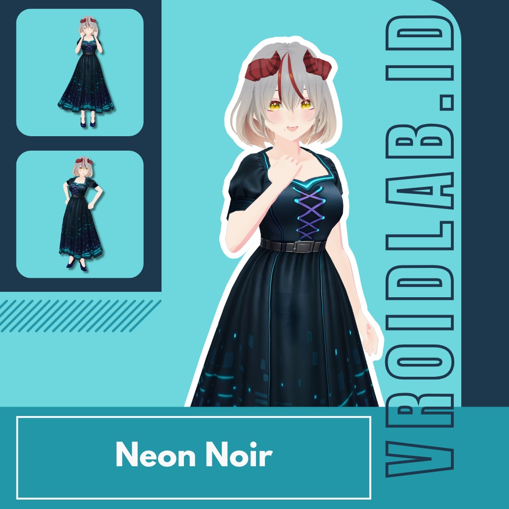 Neon Noir Dress | VRoid Studio Outfit | Cyber Anime Style | Virtual Fashion