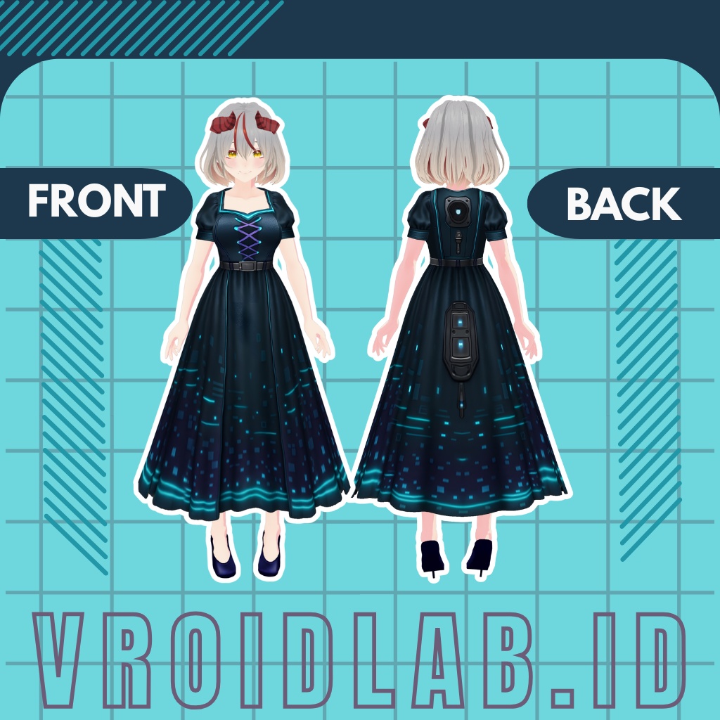Neon Noir Dress | VRoid Studio Outfit | Cyber Anime Style | Virtual Fashion