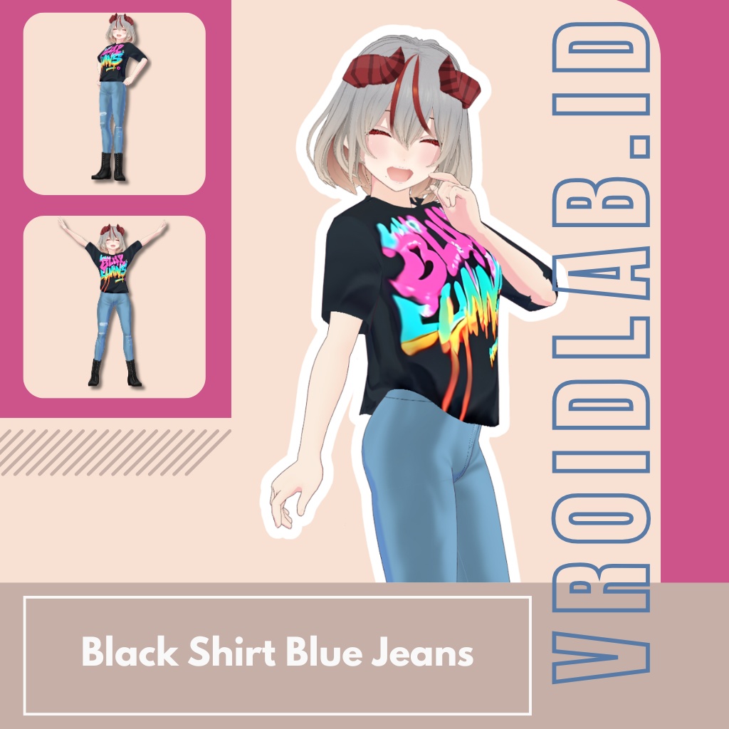 Black Shirt Blue Jeans 黒シャツ ブルージーンズ | VRoid Studio Outfit | Anime Style | Virtual Fashion