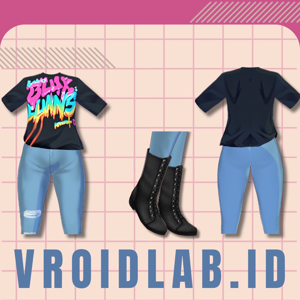 Black Shirt Blue Jeans 黒シャツ ブルージーンズ | VRoid Studio Outfit | Anime Style | Virtual Fashion