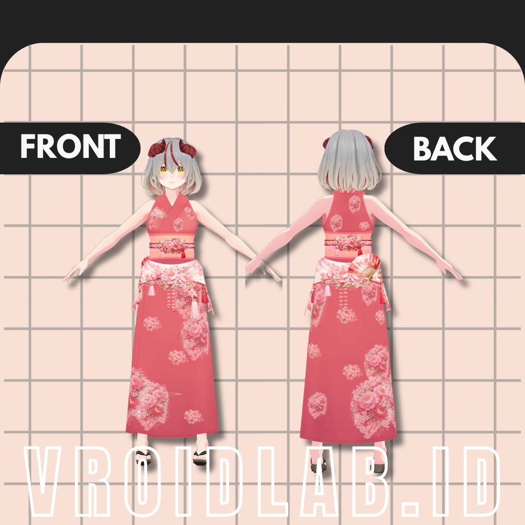 【VRoid専用】桜華ロゼ・チャイナ装|花柄エレガント衣装
