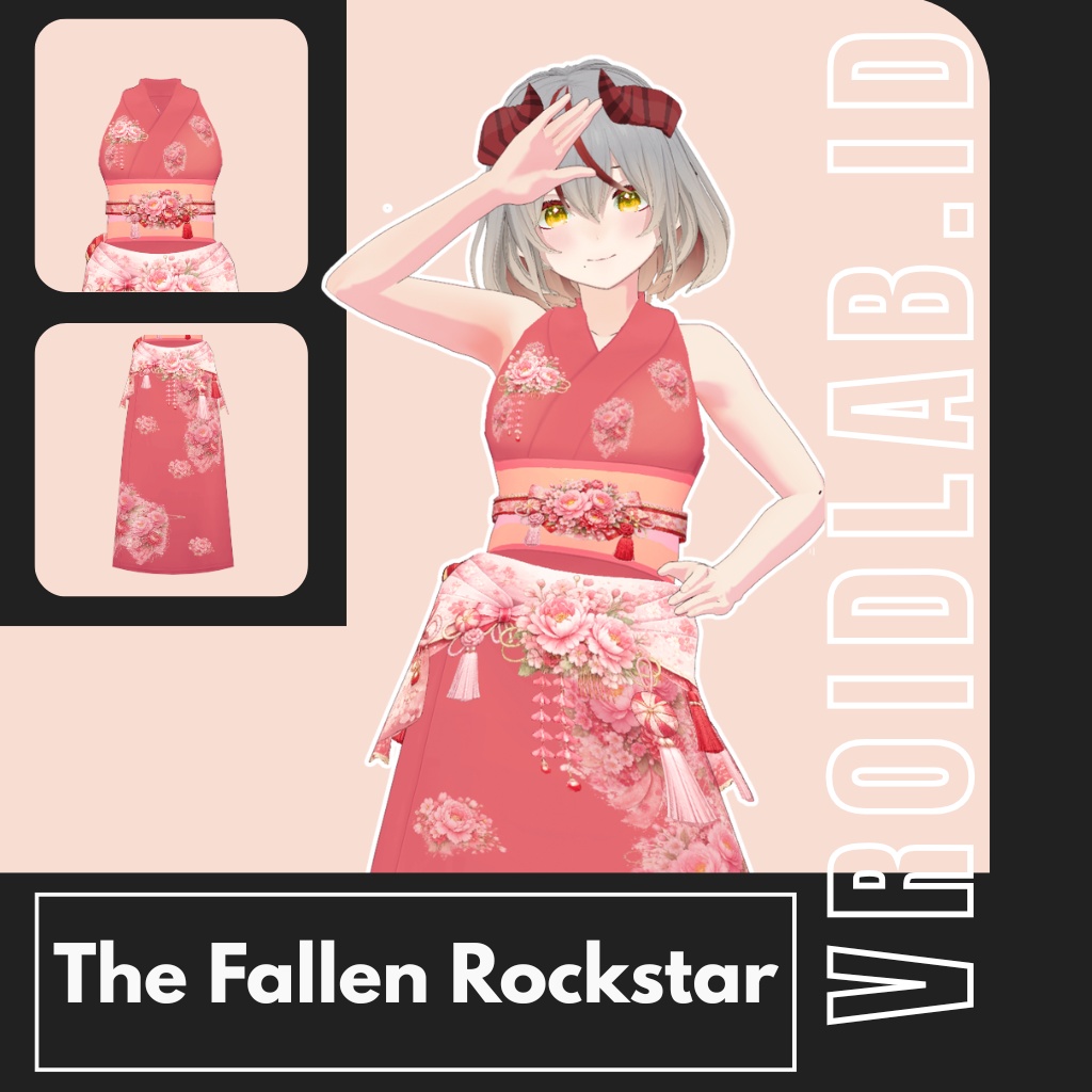 【VRoid専用】桜華ロゼ・チャイナ装|花柄エレガント衣装