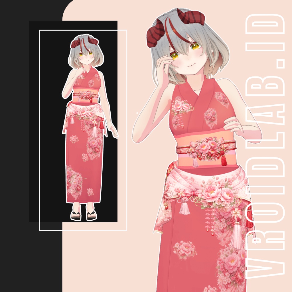【VRoid専用】桜華ロゼ・チャイナ装｜花柄エレガント衣装