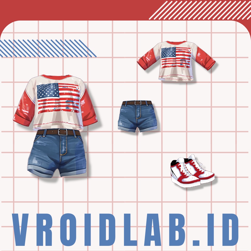 あめりかん くろっぷ とっぷ | American Crop Top | VRoid Studio Outfit | Anime Style | Virtual Fashion