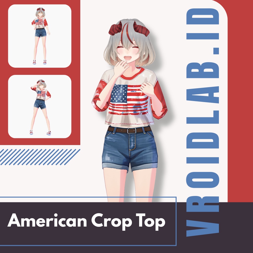 あめりかん くろっぷ とっぷ | American Crop Top | VRoid Studio Outfit | Anime Style | Virtual Fashion