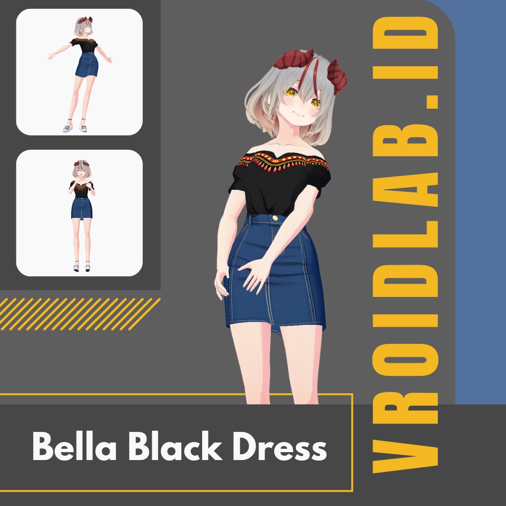 べら ぶらっく どれす | Bella Black Dress | VRoid Studio Outfit | Anime Style | Virtual Fashion