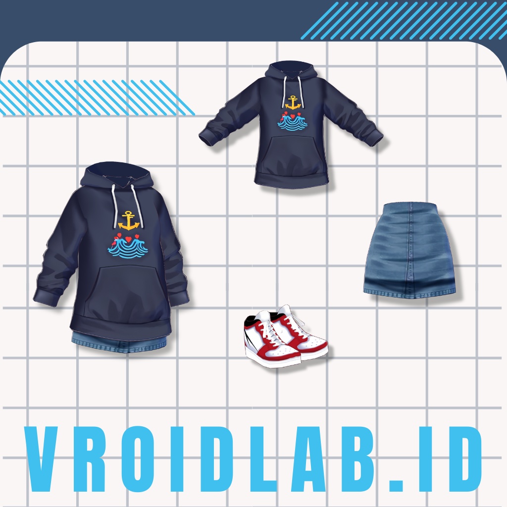 ねいびー ふーでぃー | Navy Hoodie | VRoid Studio Outfit | Anime Style | Virtual Fashion