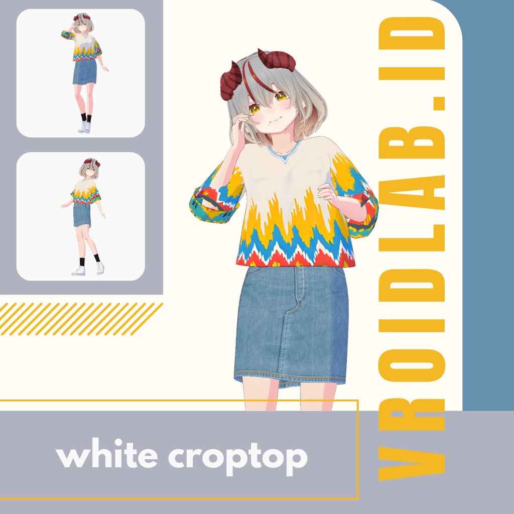 ほわいと くろっぷとっぷ あんど でにむ すかーと | white croptop and denim skirt | VRoid Studio Outfit | Anime Style | Virtual Fashion