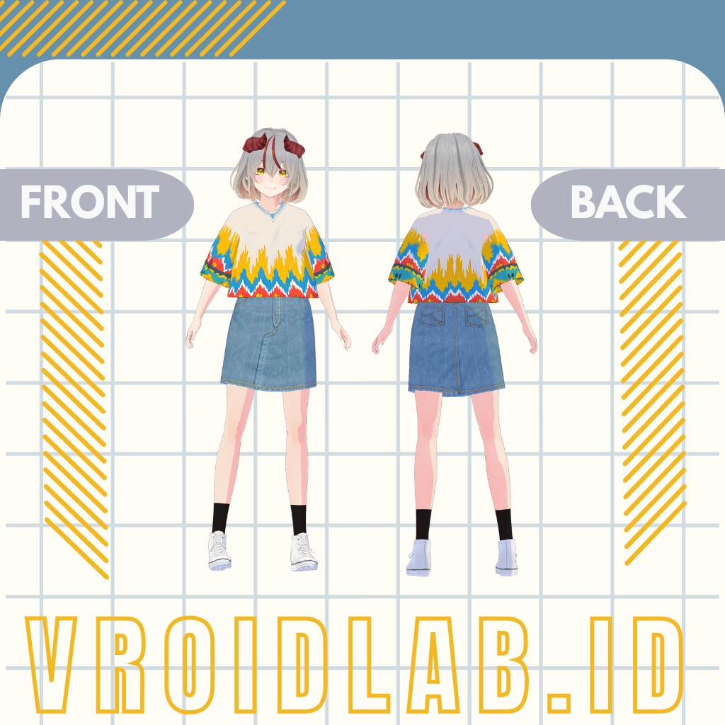 ほわいと くろっぷとっぷ あんど でにむ すかーと | white croptop and denim skirt | VRoid Studio Outfit | Anime Style | Virtual Fashion