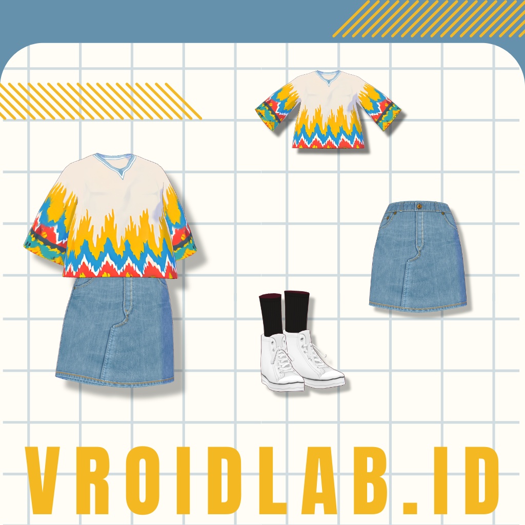 ほわいと くろっぷとっぷ あんど でにむ すかーと | white croptop and denim skirt | VRoid Studio Outfit | Anime Style | Virtual Fashion