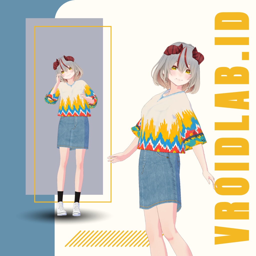 ほわいと くろっぷとっぷ あんど でにむ すかーと | white croptop and denim skirt | VRoid Studio Outfit | Anime Style | Virtual Fashion