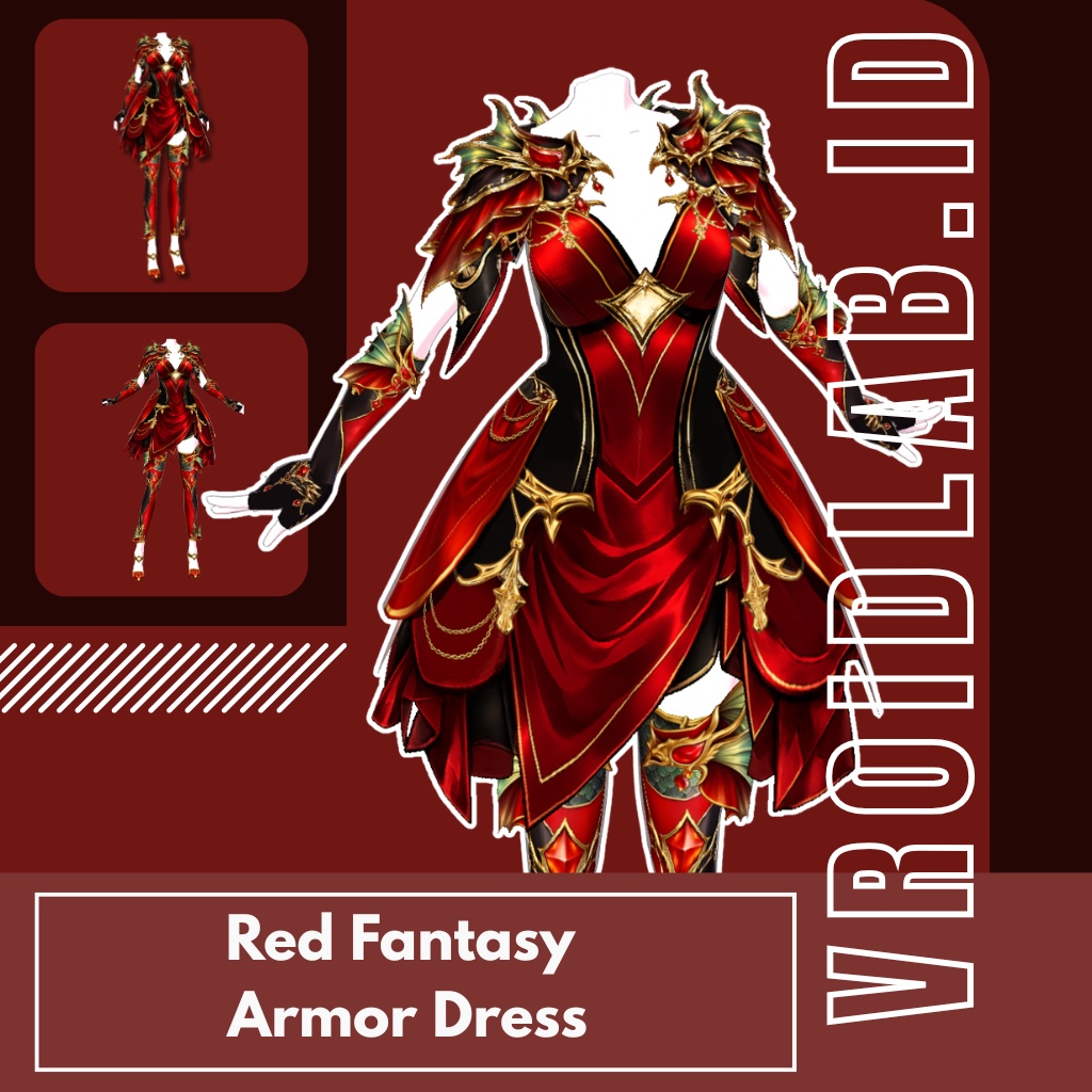 Red Fantasy Armor Dress レッドファンタジーアーマードレス | VRoid Studio Outfit | Anime Style | Virtual Fashion