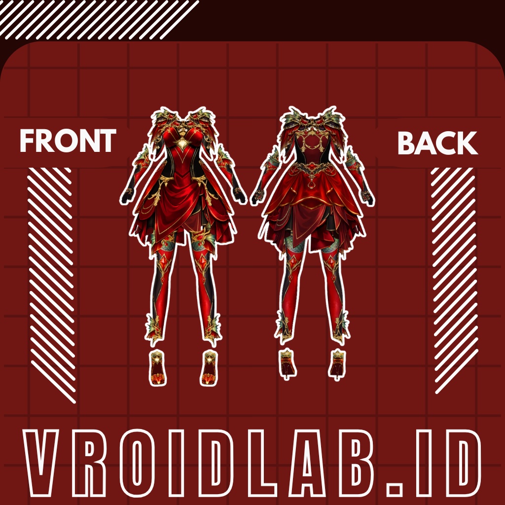 Red Fantasy Armor Dress レッドファンタジーアーマードレス | VRoid Studio Outfit | Anime Style | Virtual Fashion