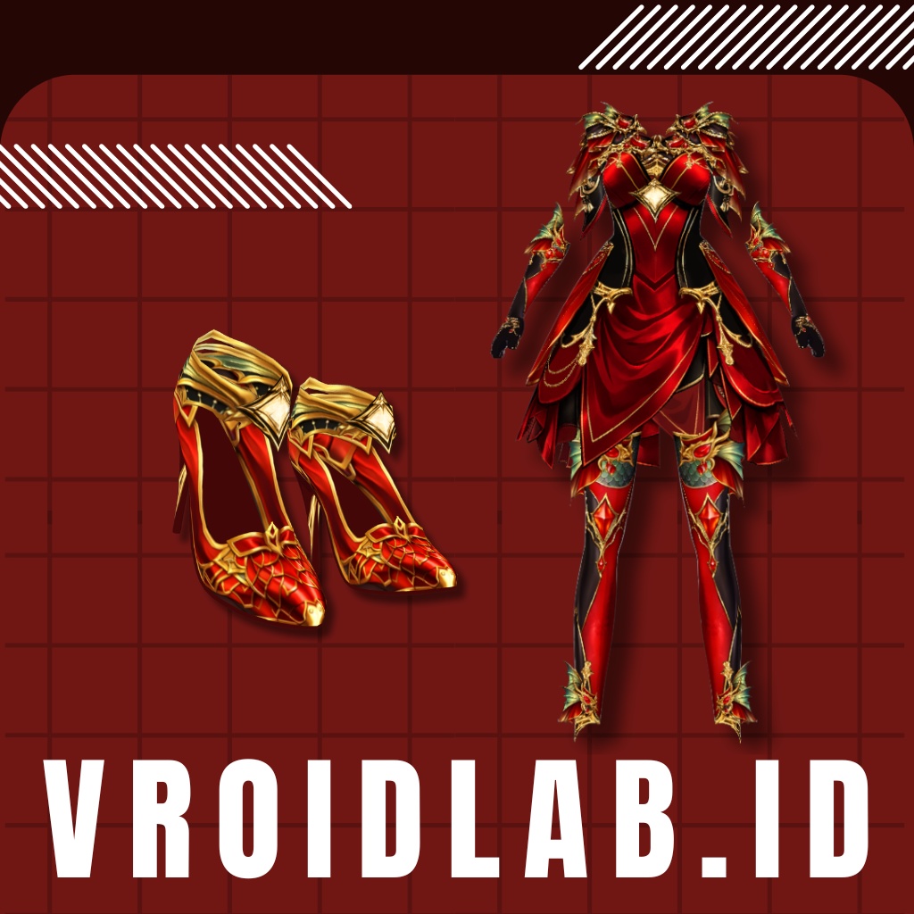 Red Fantasy Armor Dress レッドファンタジーアーマードレス | VRoid Studio Outfit | Anime Style | Virtual Fashion