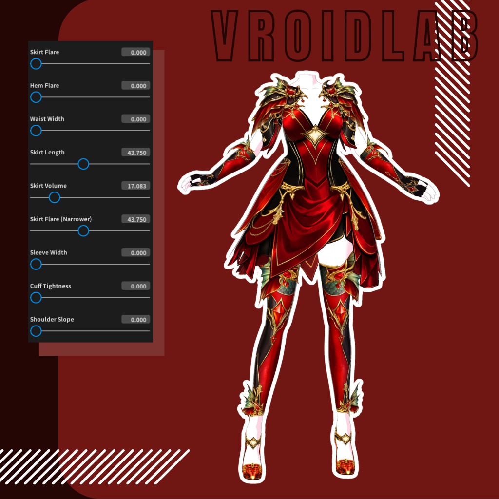 Red Fantasy Armor Dress レッドファンタジーアーマードレス | VRoid Studio Outfit | Anime Style | Virtual Fashion