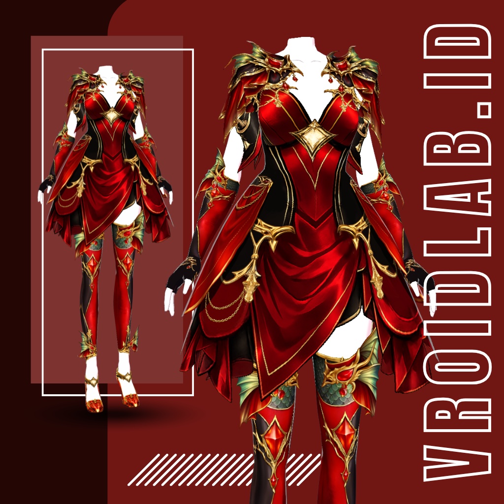 Red Fantasy Armor Dress レッドファンタジーアーマードレス | VRoid Studio Outfit | Anime Style | Virtual Fashion