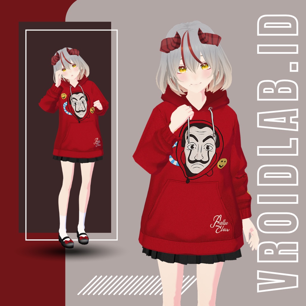 Red Hoodie Street Outfit / レッドフーディー・ストリートアウトフィット | VRoid Studio Outfit | Anime Style | Virtual Fashion