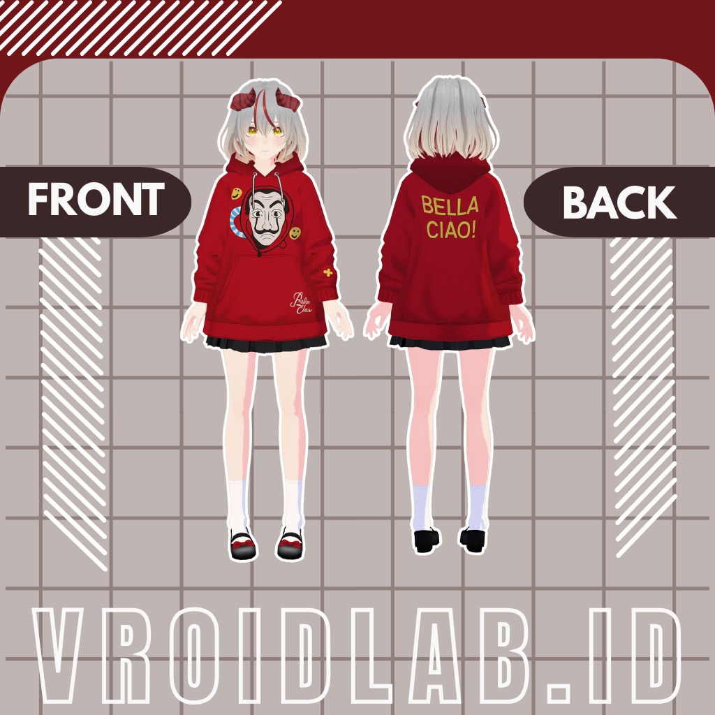 Red Hoodie Street Outfit / レッドフーディー・ストリートアウトフィット | VRoid Studio Outfit | Anime Style | Virtual Fashion