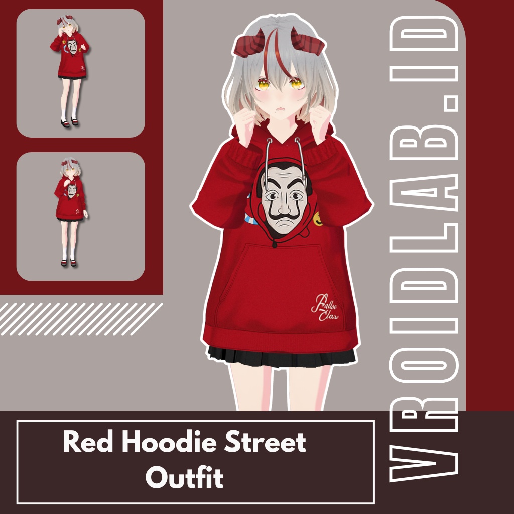 Red Hoodie Street Outfit / レッドフーディー・ストリートアウトフィット | VRoid Studio Outfit | Anime Style | Virtual Fashion