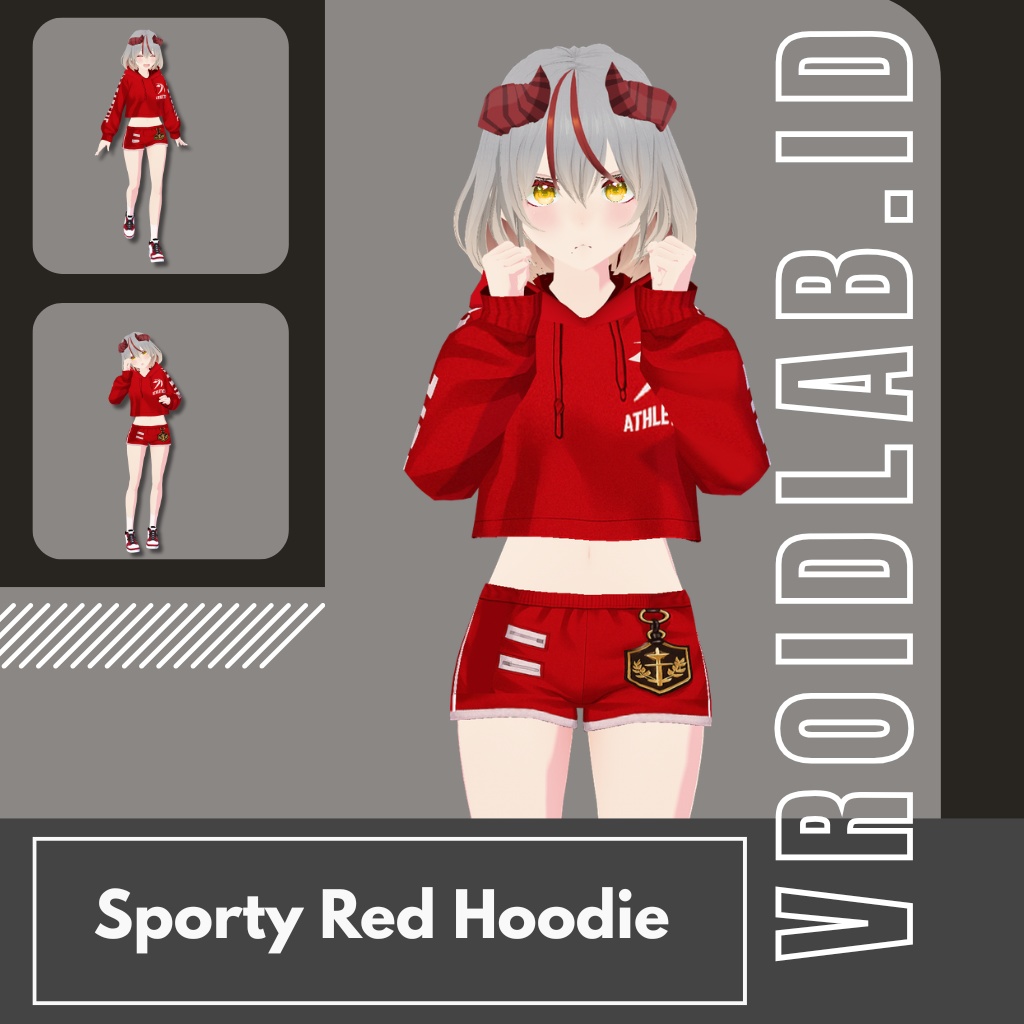 Sporty Red Hoodie スポーツフーディー | Athletic Shorts Outfit | VRoid Studio Outfit | Anime Style | Virtual Fashion