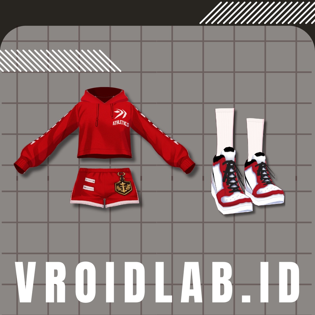 Sporty Red Hoodie スポーツフーディー | Athletic Shorts Outfit | VRoid Studio Outfit | Anime Style | Virtual Fashion