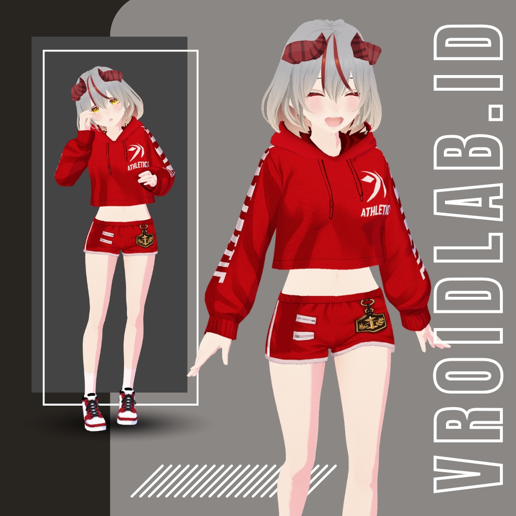 Sporty Red Hoodie スポーツフーディー | Athletic Shorts Outfit | VRoid Studio Outfit | Anime Style | Virtual Fashion