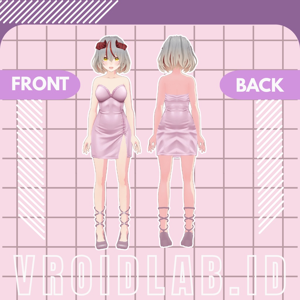 Pink Satin Mini Dress Outfit / ピンクサテンミニドレスコーデ | VRoid Studio Outfit | Anime Style | Virtual Fashion