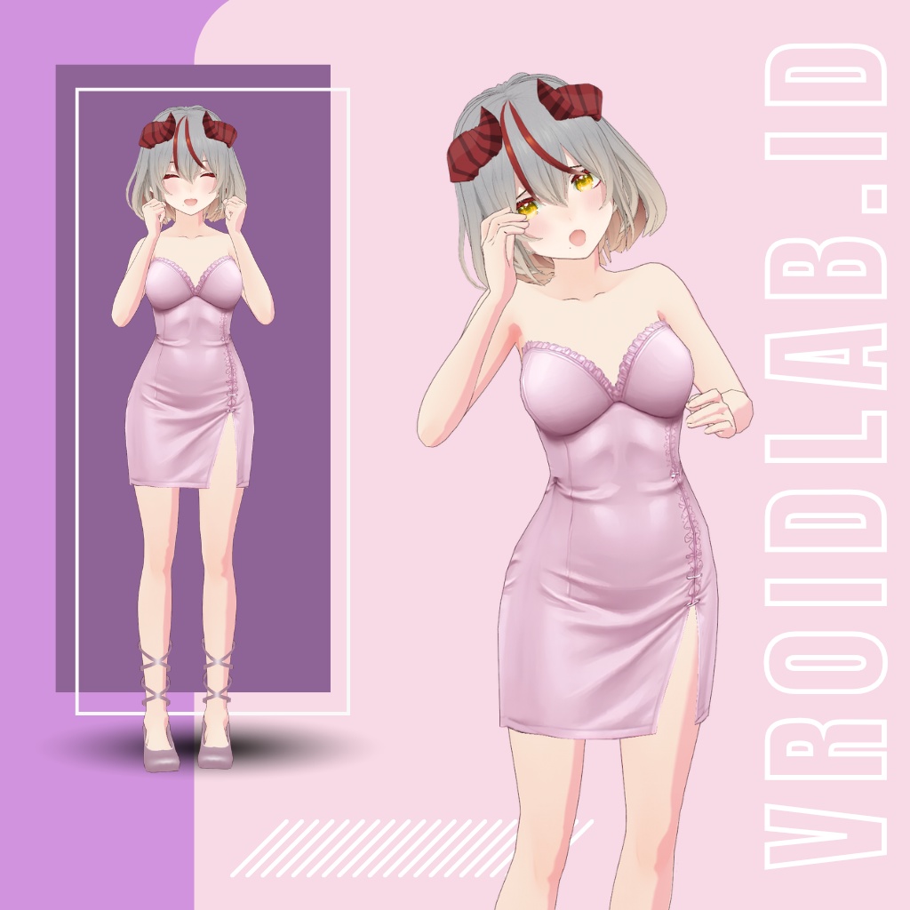 Pink Satin Mini Dress Outfit / ピンクサテンミニドレスコーデ | VRoid Studio Outfit | Anime Style | Virtual Fashion