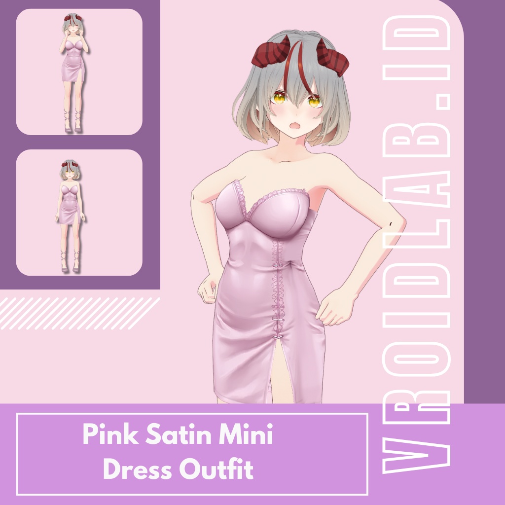 Pink Satin Mini Dress Outfit / ピンクサテンミニドレスコーデ | VRoid Studio Outfit | Anime Style | Virtual Fashion