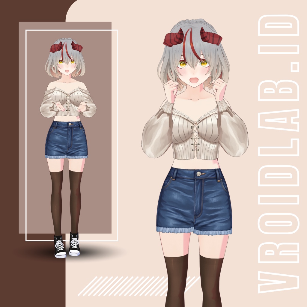 Casual Denim Shorts Outfit / カジュアルデニムショートパンツコーデ | VRoid Studio Outfit | Anime Style | Virtual Fashion