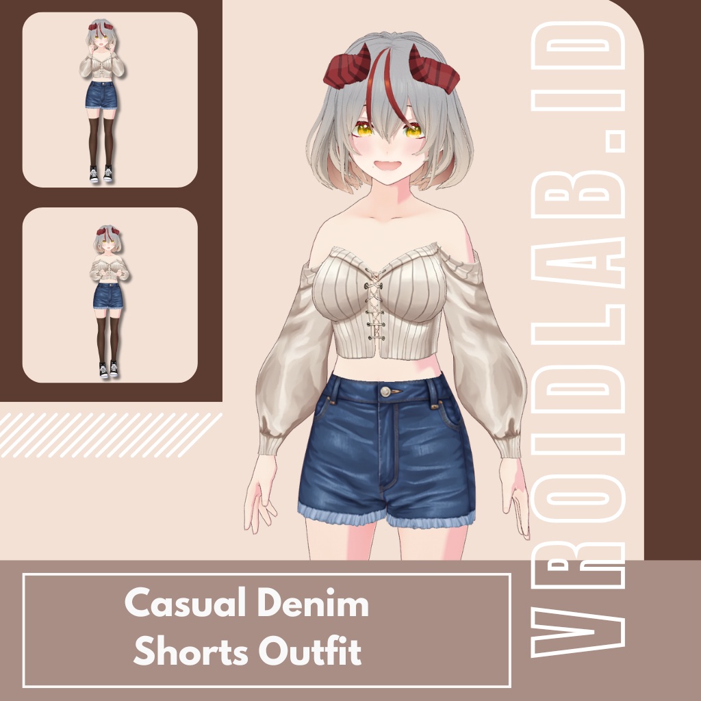 Casual Denim Shorts Outfit / カジュアルデニムショートパンツコーデ | VRoid Studio Outfit | Anime Style | Virtual Fashion