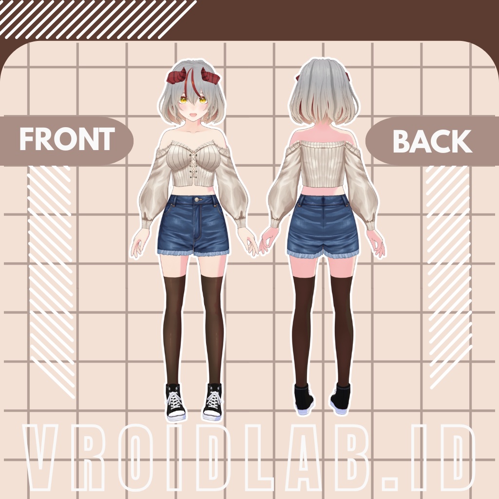 Casual Denim Shorts Outfit / カジュアルデニムショートパンツコーデ | VRoid Studio Outfit | Anime Style | Virtual Fashion