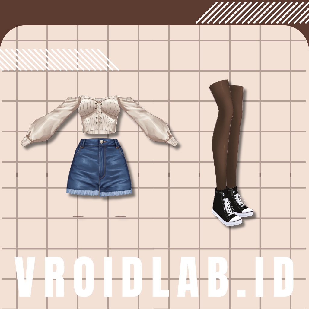 Casual Denim Shorts Outfit / カジュアルデニムショートパンツコーデ | VRoid Studio Outfit | Anime Style | Virtual Fashion