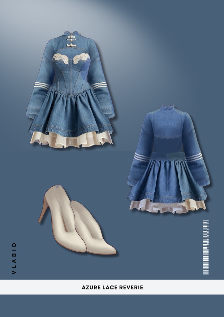 アズールレース・リヴェリー Azure Lace Reverie| Elegant Outfit| Casual Outfit| VRoid Studio Outfit | Customitem| Vtuber Outfit | Virtual Fashion|