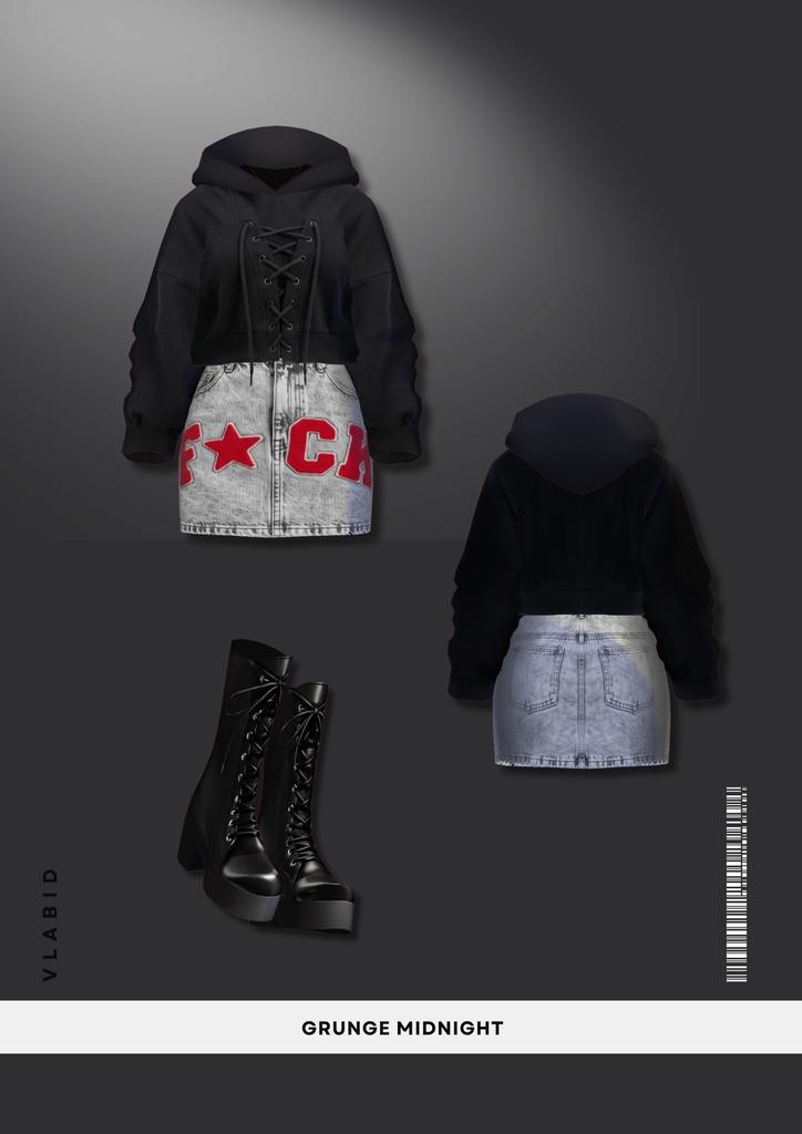 グランジ・ミッドナイト Grunge Midnight| Gothic Outfit|Casual Outfit| Grunge Outfit| Casual Outfit| VRoid Studio Outfit | Customitem| Vtuber Outfit | Virtual Fashion| Virtual Youtuber