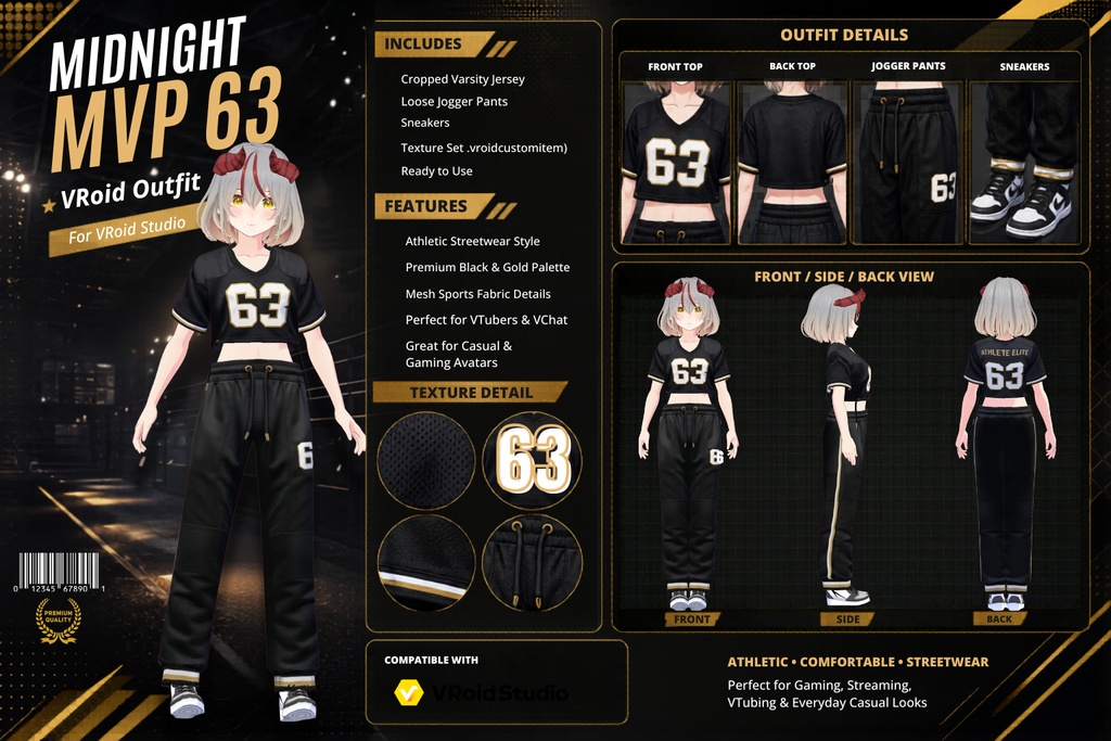 ミッドナイト・バーシティ・コレクション Midnight Varsity Collection|Sporty Outfit Set|GothicOutfit| Edgy Outfit| Casual Outfit| VRoid Studio Outfit | Customitem| Vtuber Outfit | Virtual Fashion| Virtual Youtuber