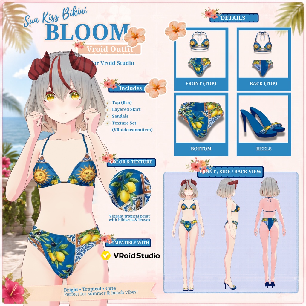 【VRoid正式版】スターリーナイトビキニ Bikini Set Summer| Summer Outfit|Bikini Outfit| Sunset Outfit| Casual Outfit| VRoid Studio Outfit | Customitem| Vtuber Outfit | Virtual Fashion| Virtual Youtuber