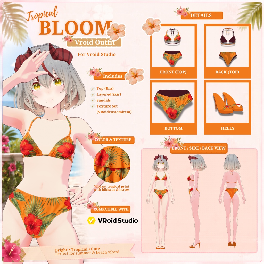 【VRoid正式版】スターリーナイトビキニ Bikini Set Summer| Summer Outfit|Bikini Outfit| Sunset Outfit| Casual Outfit| VRoid Studio Outfit | Customitem| Vtuber Outfit | Virtual Fashion| Virtual Youtuber