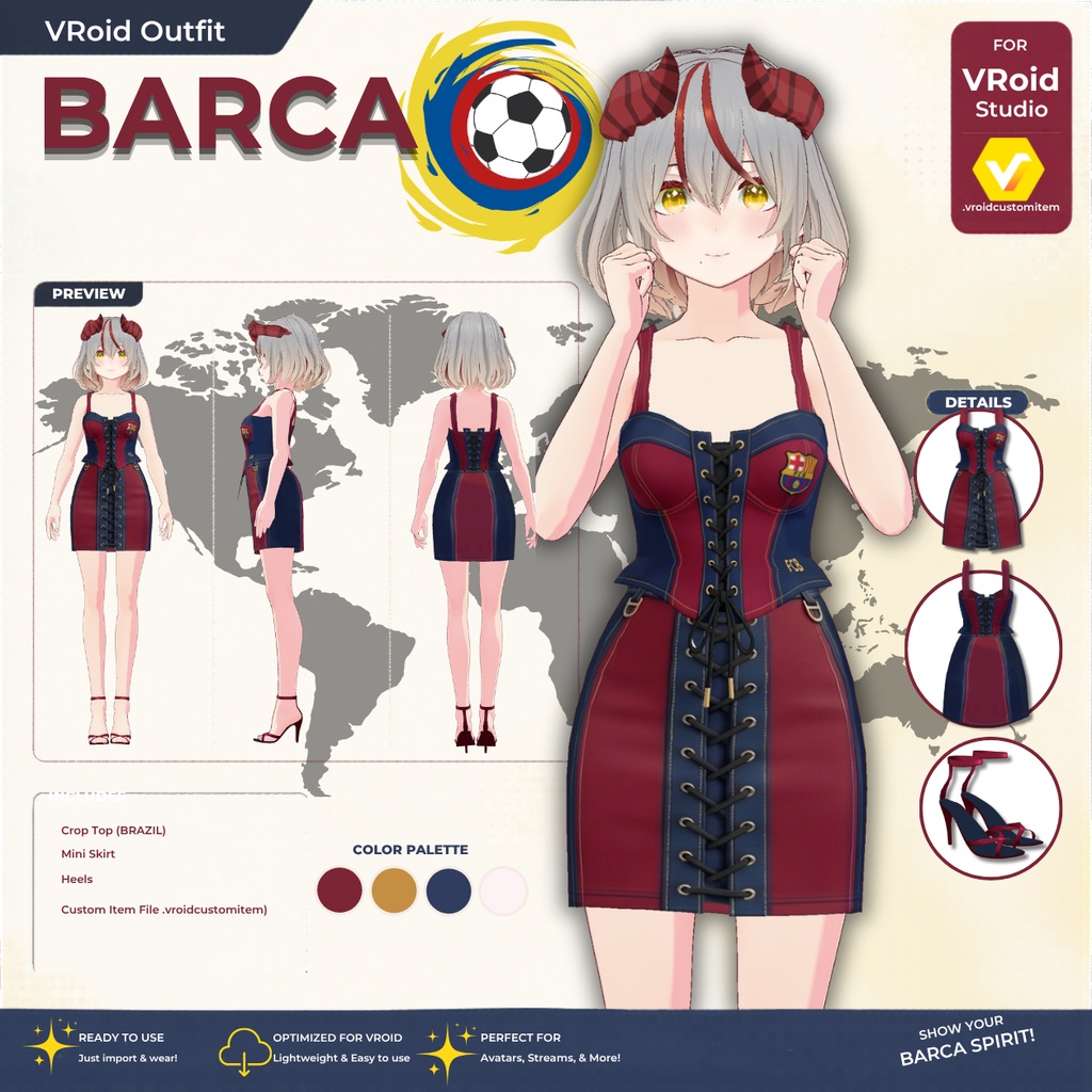 【VRoid正式版】 Barca Dress Outfit VRoid Studio Outfit | Customitem| Vtuber Outfit | Virtual Fashion| Virtual Youtuber| Sport Outfit