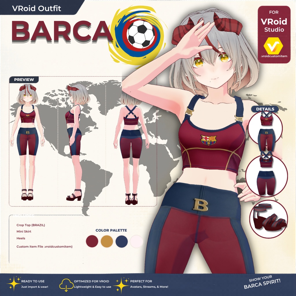【VRoid正式版】Barca Casual Dress SetVRoid Studio Outfit | Customitem| Sporty Outfit| Barca Set Outfit|Vtuber Outfit | Virtual Fashion| Virtual Youtuber| Sport Outfit