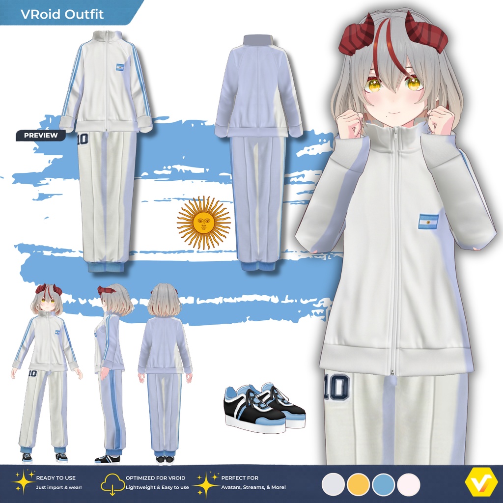 【VRoid正式版】ラ・アルビセレステカジュアル La Albiceleste Casual Roid Studio Outfit | Customitem| Sporty Outfit| Argentina Set Outfit|Vtuber Outfit | Virtual Fashion| Virtual Youtuber| Sport Outfit
