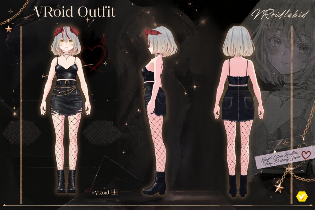 【VRoid正式版】ブラックハートデビルアウトフィット Black Heart Devil Outfit| Gothic Set VRoid Studio Outfit | Customitem| Edgy Outfit| Chic Set Outfit|Vtuber Outfit | Virtual Fashion| Virtual Youtuber| Sport Outfit