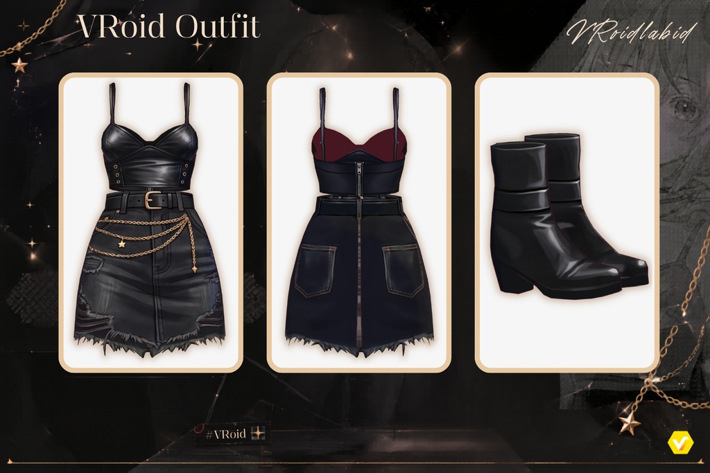 【VRoid正式版】ブラックハートデビルアウトフィット Black Heart Devil Outfit| Gothic Set VRoid Studio Outfit | Customitem| Edgy Outfit| Chic Set Outfit|Vtuber Outfit | Virtual Fashion| Virtual Youtuber| Sport Outfit