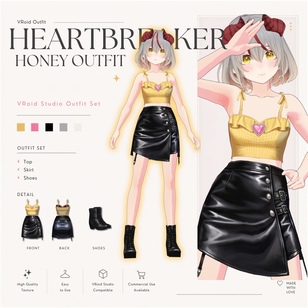 【VRoid正式版】Heartbreaker Honey OutfitGothic Set VRoid Studio Outfit | Customitem| Edgy Outfit| Chic Set Outfit|Vtuber Outfit | Virtual Fashion| Virtual Youtuber| Sport Outfit
