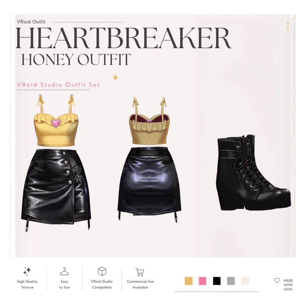 【VRoid正式版】Heartbreaker Honey OutfitGothic Set VRoid Studio Outfit | Customitem| Edgy Outfit| Chic Set Outfit|Vtuber Outfit | Virtual Fashion| Virtual Youtuber| Sport Outfit