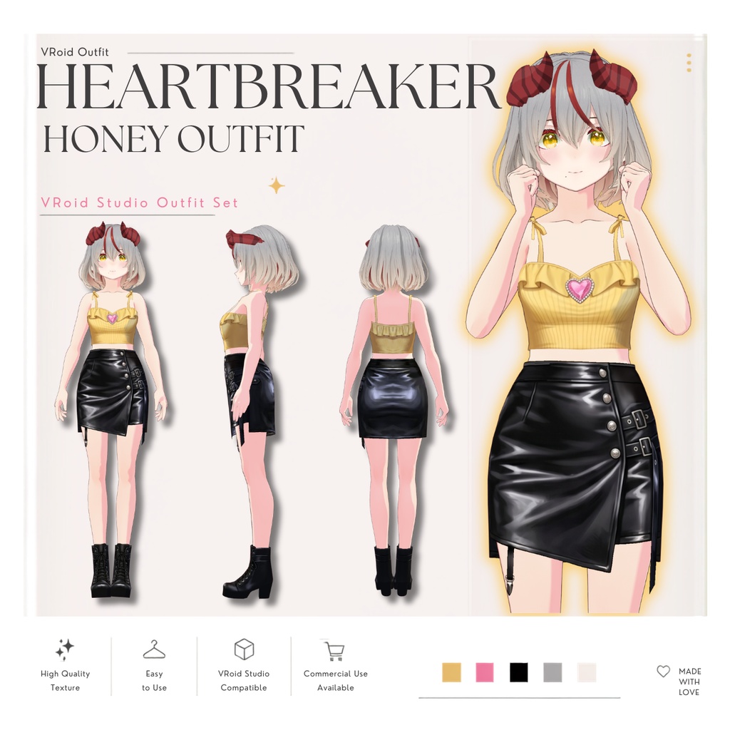 【VRoid正式版】Heartbreaker Honey OutfitGothic Set VRoid Studio Outfit | Customitem| Edgy Outfit| Chic Set Outfit|Vtuber Outfit | Virtual Fashion| Virtual Youtuber| Sport Outfit