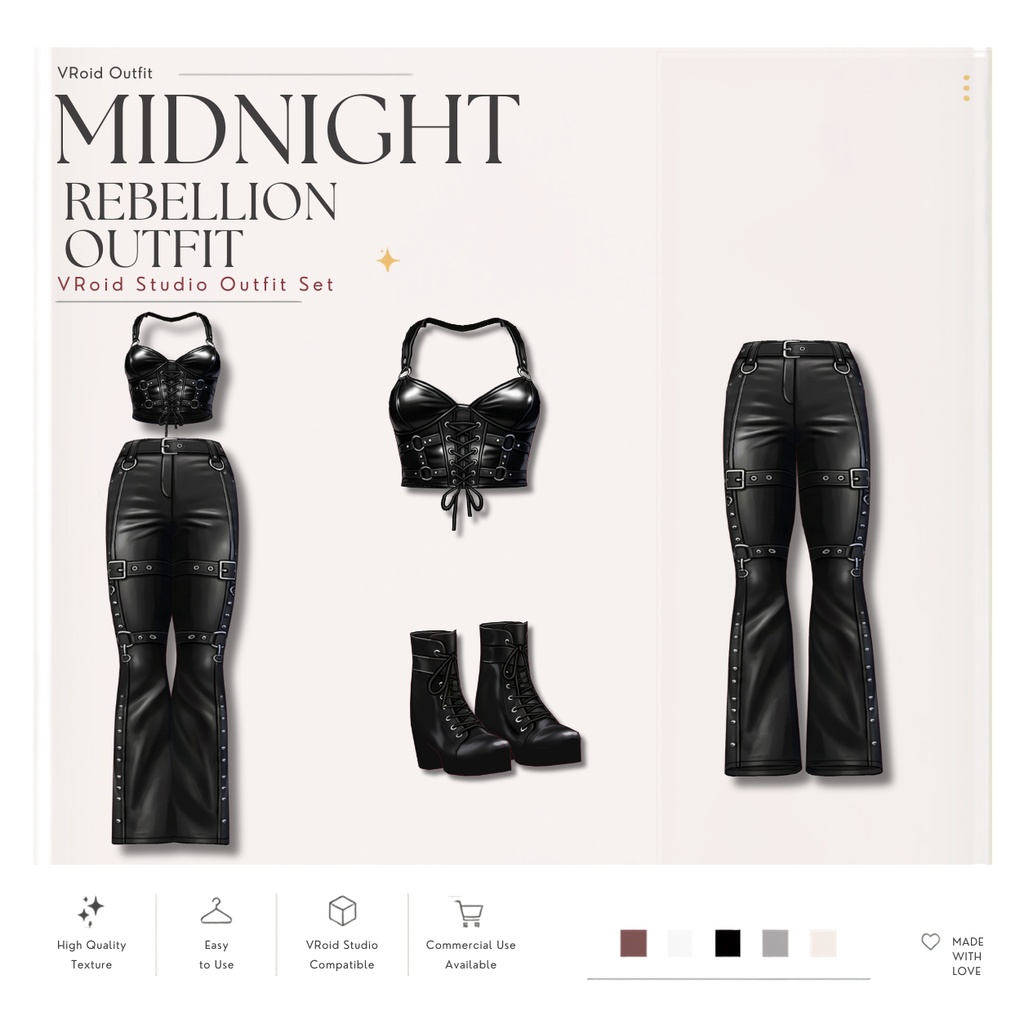 【VRoid正式版】Midnight Rebellion Outfit| Gothic Set VRoid Studio Outfit | Customitem| Edgy Outfit| Chic Set Outfit|Vtuber Outfit | Virtual Fashion| Virtual Youtuber| Sport Outfit