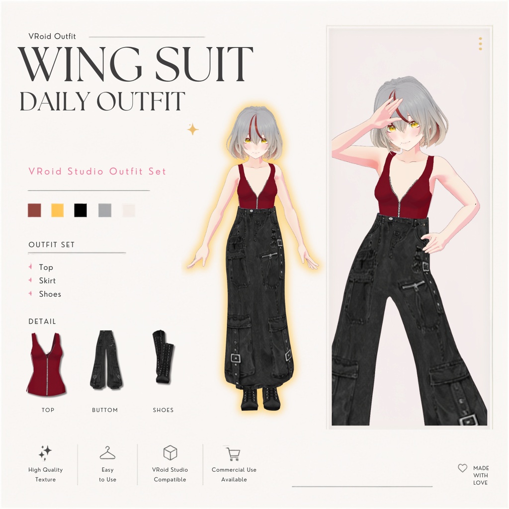 Wing Suit Daily Outfit – VRoid Studio向けストリートファッション衣装セット